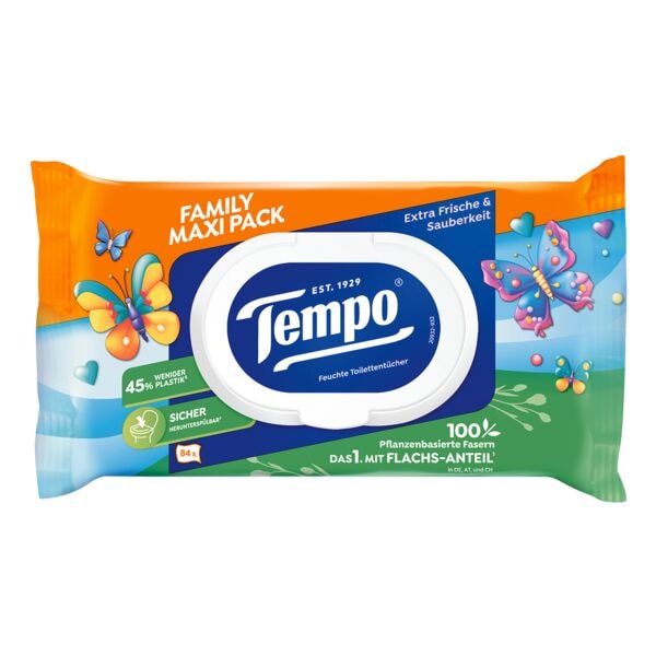 Tempo Feuchtes Toilettenpapier »Limited Edition Family Fresh« Maxipack 84 Blatt weiß Image