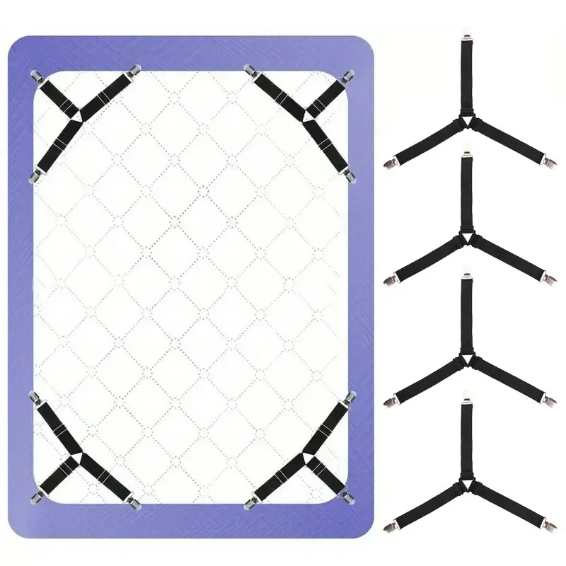 4-teiliges Bettlakenband, verstellbarer elastischer Verschluss, mit Metallclip, festem und festem Bettrahmen, einfach zu installierende Gurtmatratze Image