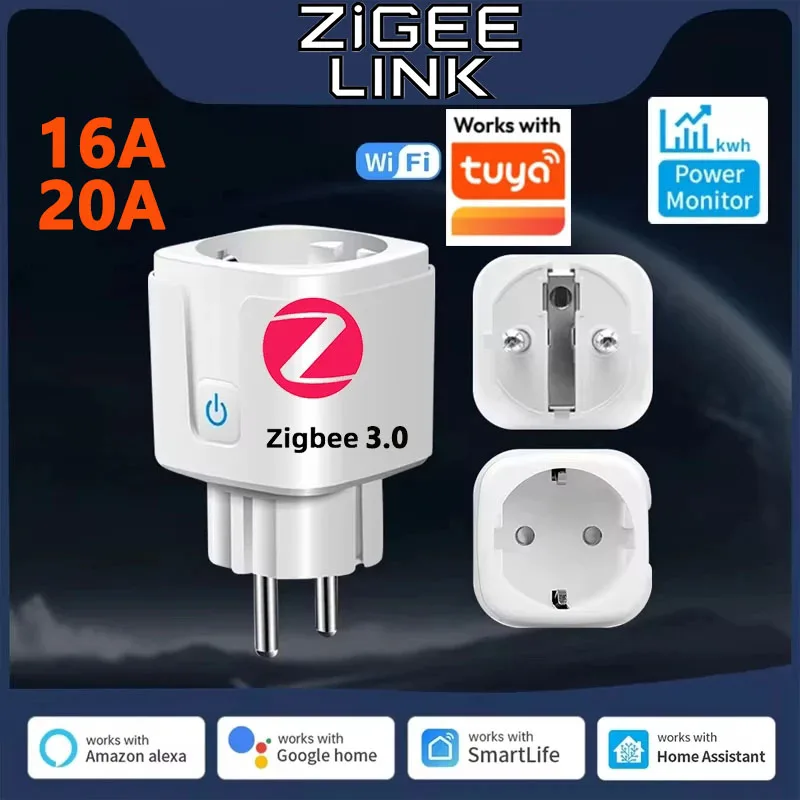 WiFi/Zigbee 3.0 Smart Plug EU 16A/20A Intelligente Steckdose mit Energieüberwachung, Zeitsteuerung und Sprachsteuerung, Kompatibel mit Tuya, Alexa, Google Home, Alice Image