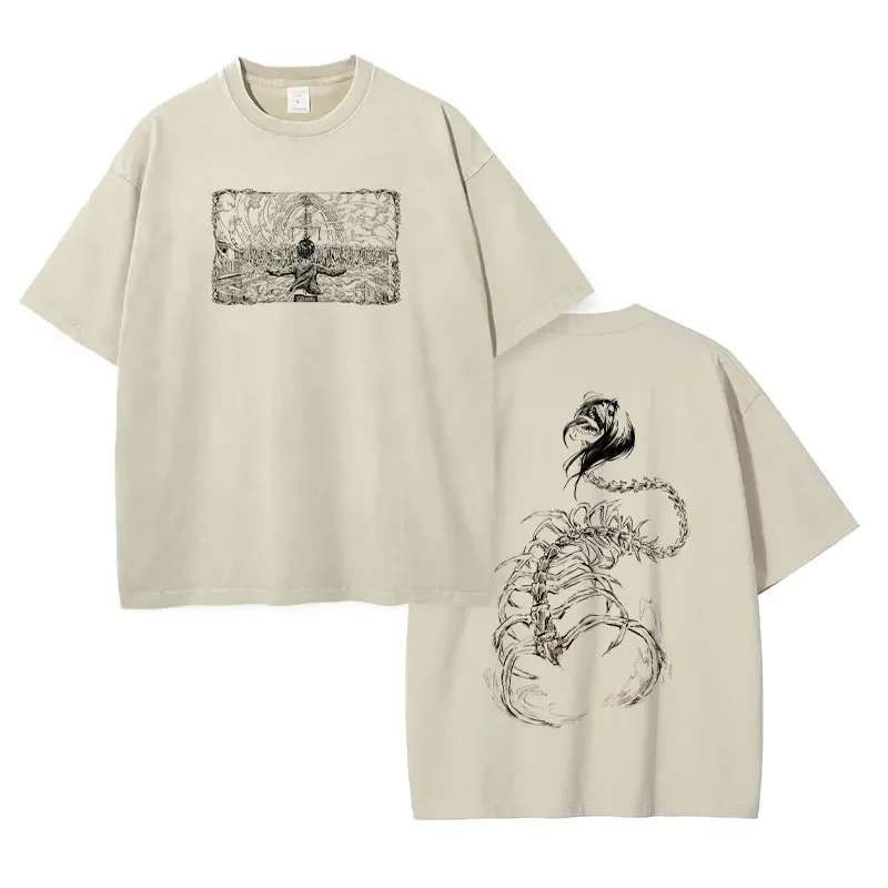 BiliBili Eren Jaeger T-Shirts Vintage Washed Anime A-Angriff auf T-Titan T-Shirt Manga Shingeki no Kyojin Levi Mikasa Tops Tees