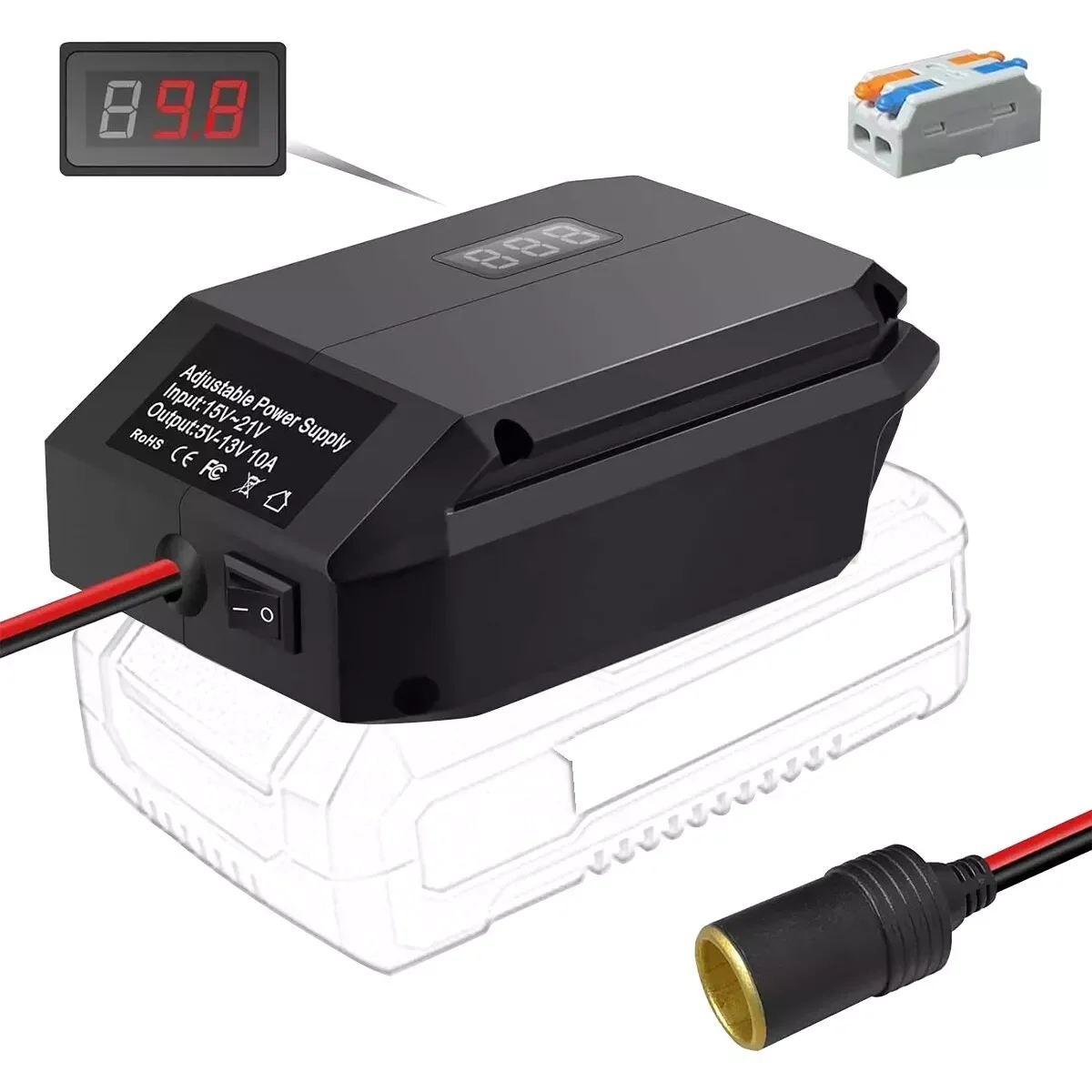 Tragbares DIY-Ladegerät, 18 V auf 12 V, Abwärtswandler für Ozito 18 V Batterie-Netzteil, Zigarettenanzünder-Spannungsregler Image