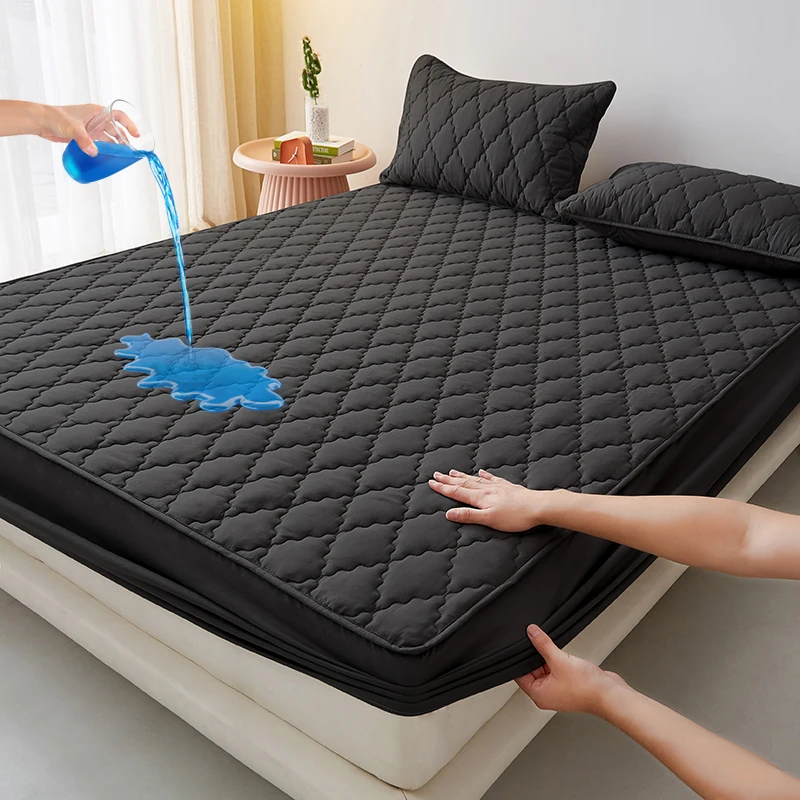 Wasserdichter Matratzenbezug, modisch, gesteppt, Spannbetttuch, 90 x 200, 180 x 200, Matratzenschoner, einfarbig, Bettbezug Image