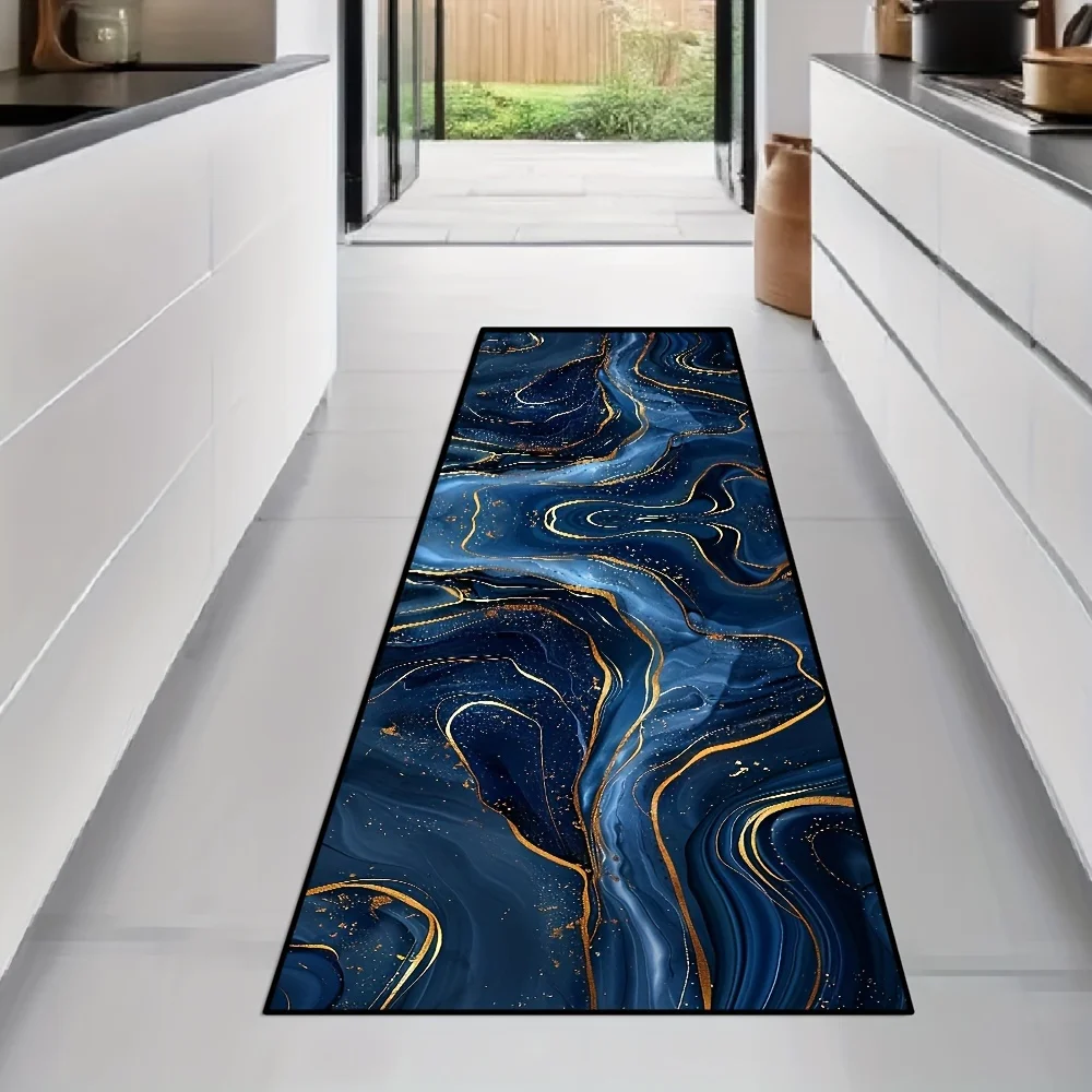 VIKAMA Runner Rug Long Carpet High-End Blue Floor Mat Hallway Rug Kitchen Rug Living Room Carpet Bedroom Carpet Home Decoration