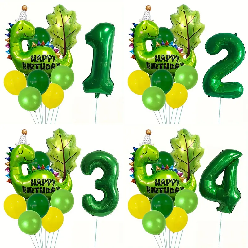 9 stücke Grün Geburtstag Hut Dinosaurier Blatt Ballon 32 zoll Anzahl Geburtstag Ballon Set Dschungel Thema Party Dekoration Festival Versorgung Image