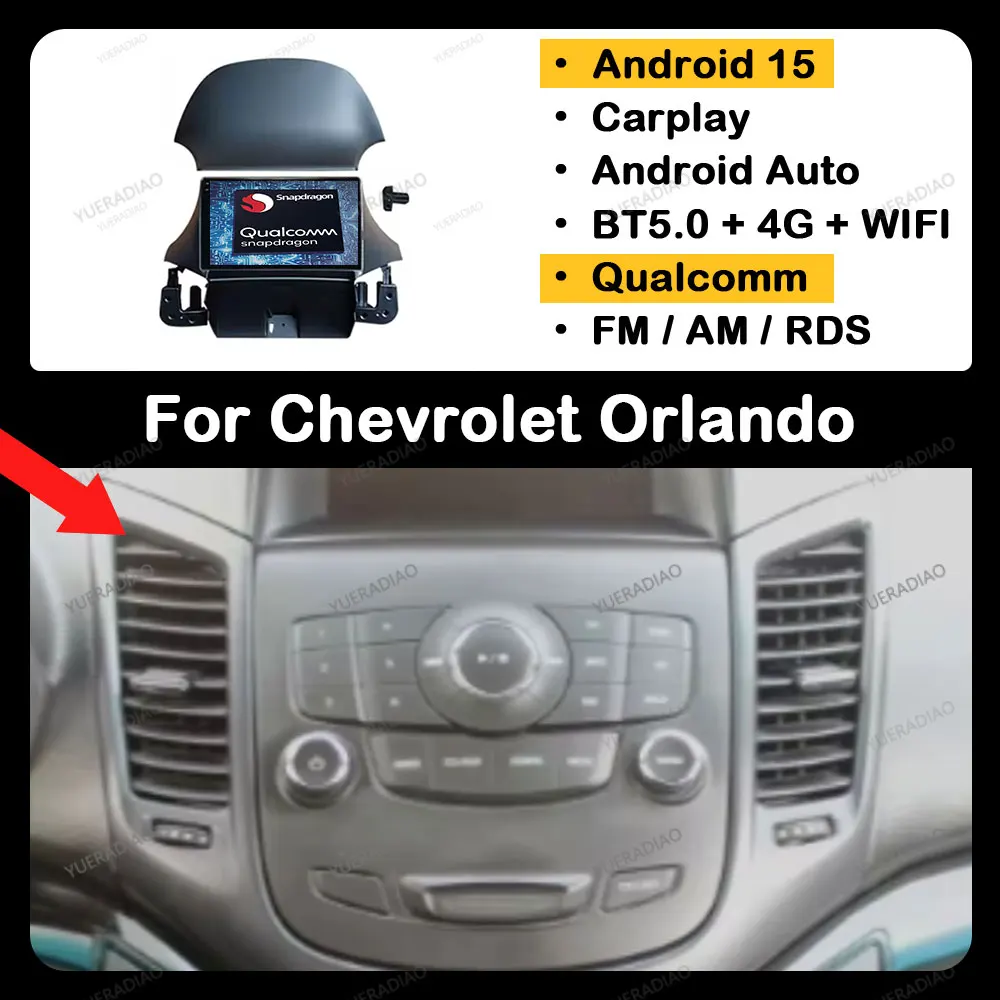 Android 15 Autoradio Für Chevrolet Orlando 2009 2010-2018 GPS NAVI Qualcomm 2DIN Multimedia Video Player QLED 4G LTE 5G WIFI Image