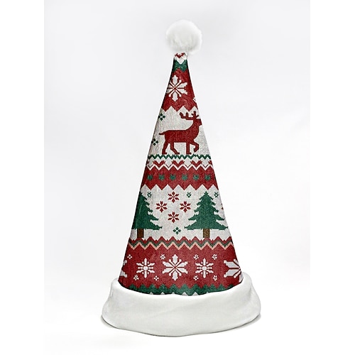cappello da Babbo Natale rosso da donna con rifiniture in pelliccia sintetica bianca e motivo a fiocco di neve, morbido cappello di peluche per le feste invernali, le riunioni di famiglia e le celebrazioni natalizie