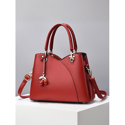 Borsa da donna in similpelle con ciondolo a forma di ciliegia, manico superiore e tracolla, elegante borsa tote multicolore per donna, perfetta per feste di Natale, regali per le feste e outfit quotidiani