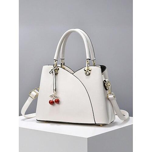 Borsa da donna in similpelle con ciondolo a forma di ciliegia, manico superiore e tracolla, elegante borsa tote multicolore per donna, perfetta per feste di Natale, regali per le feste e outfit quotidiani