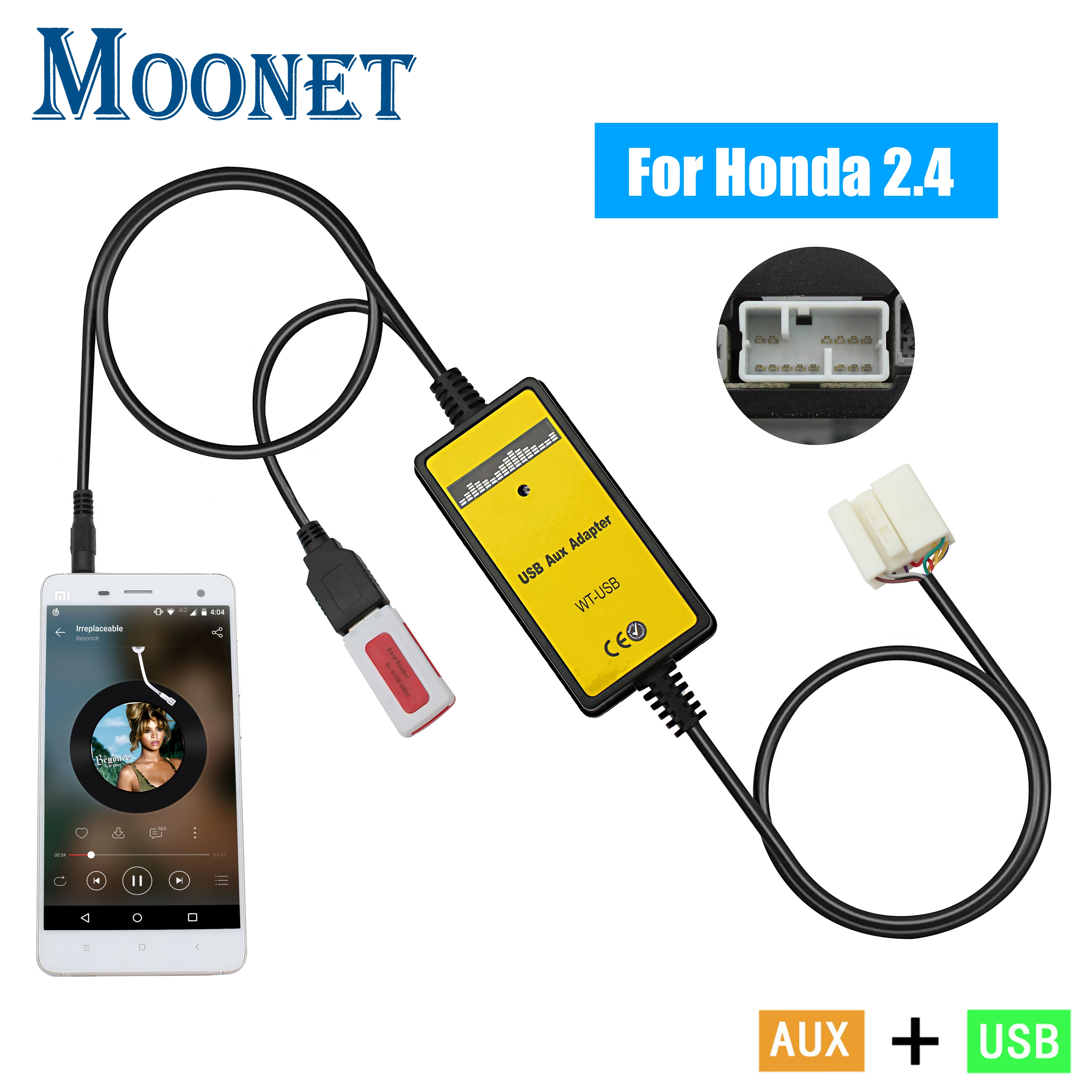 Moonet Car Audio Adattatore ingresso USB AUX Cambio CD per Honda Accord Pilot S2000 Civic CR-V Acura MDX TSX