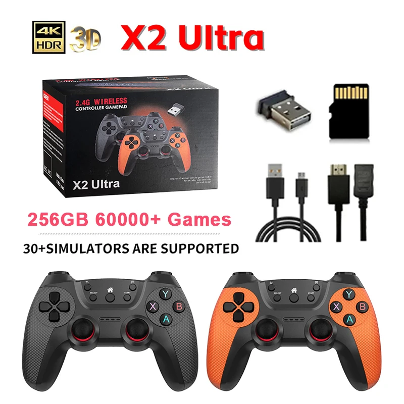 X2 Ultra Game Stick 256GB 60000 + jeux rétro TV Console de jeu portable manettes de jeu sans fil jeu vidéo sortie HD pour PS1 Nintendo