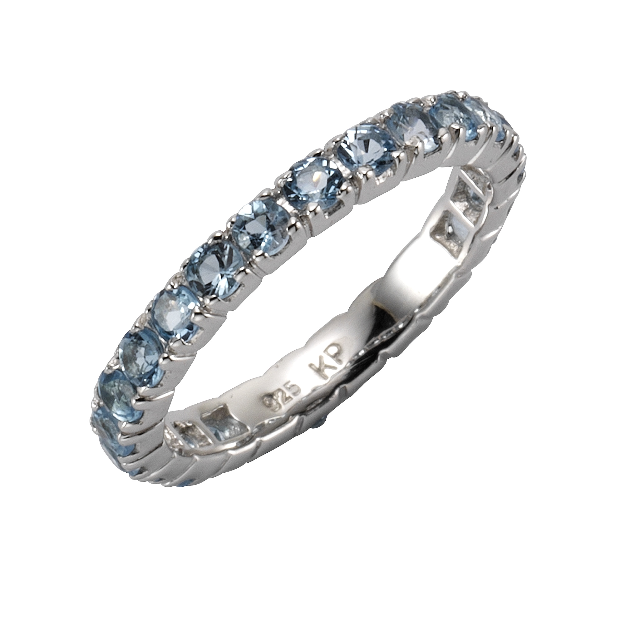 Fingerring ZEEME "Silber 925 rhodiniert mit 24x Blautopas (beh.)" Gr. 60, weiß, Fingerringe, Damen, 060 (19,1), Silber 925 (Sterlingsilber) Image