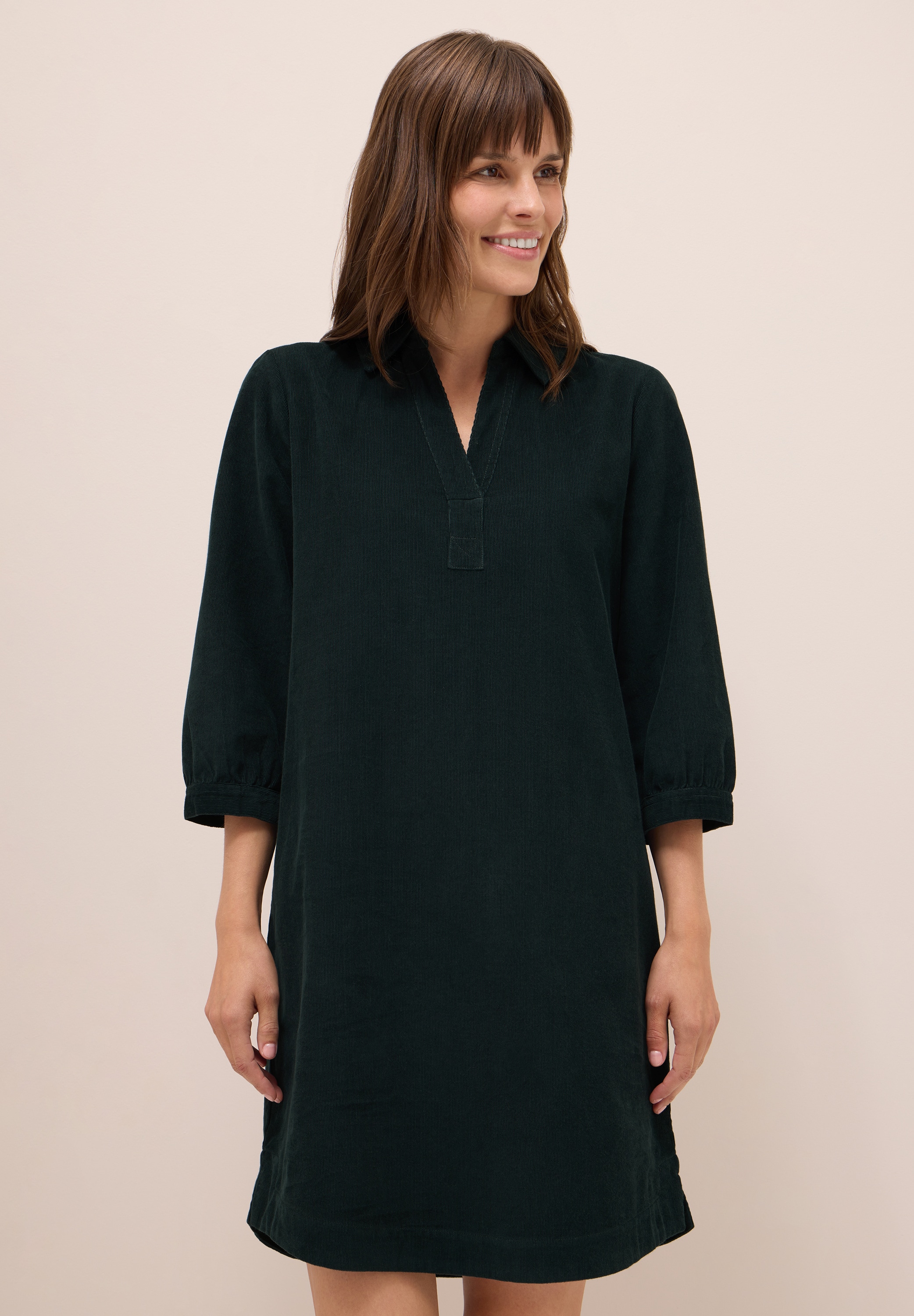 Midikleid CECIL, Damen, Gr. XL (44), US-Größen, grün (ink grün), Web, 100% Baumwolle, unifarben, normal knielang, V-Ausschnitt, Bündchen, Kleider Midikleid, in Unifarbe