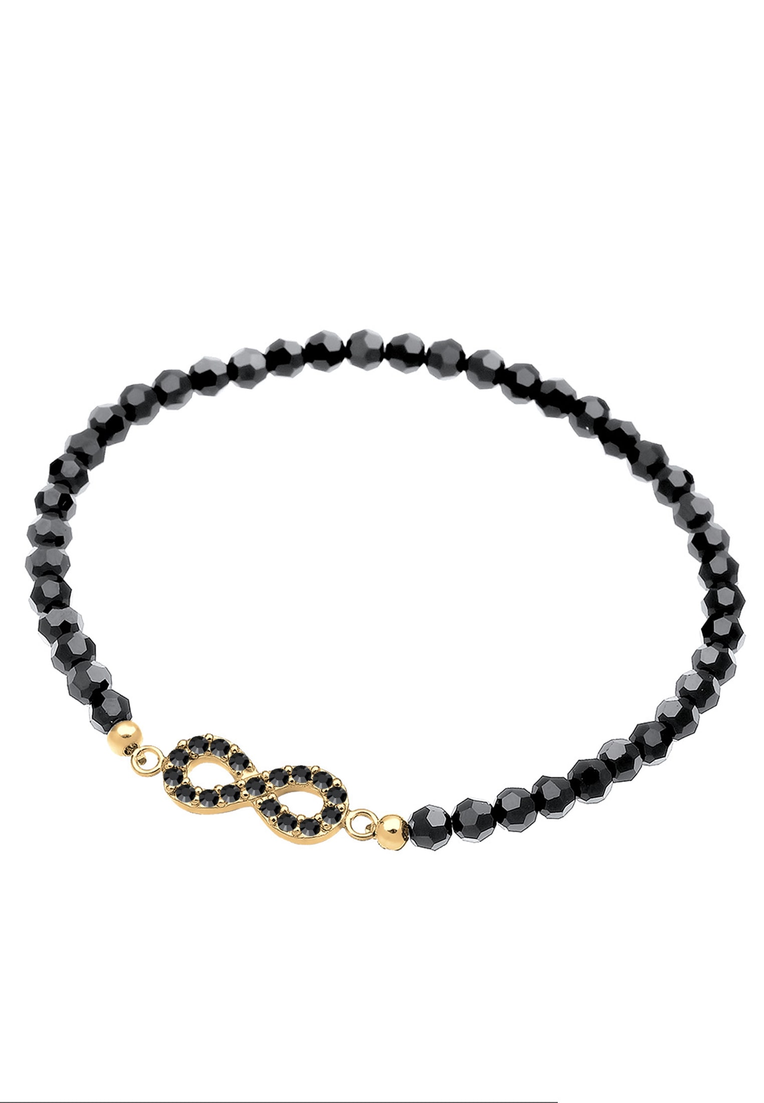Armband ELLI "Infinity Glas Kristalle Schwarz 925 Sterling Silber vergoldet", schwarz, Armbänder, Damen, 20cm,mit Steinen, Silber 925 (Sterlingsilber) Image