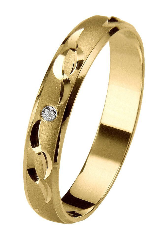 Trauring FIRETTI "Schmuck Geschenk Gold 375 Hochzeit Ehering Trauring "LIEBE" Gr. 22, gold (gelbgoldfarben), Fingerringe, 22, 0,01 SI = kleine Einschlüsse mit Brillant, Gelbgold 585, 3,5mm, Made in Germany, wahlweise mit oder ohne Brillant Image