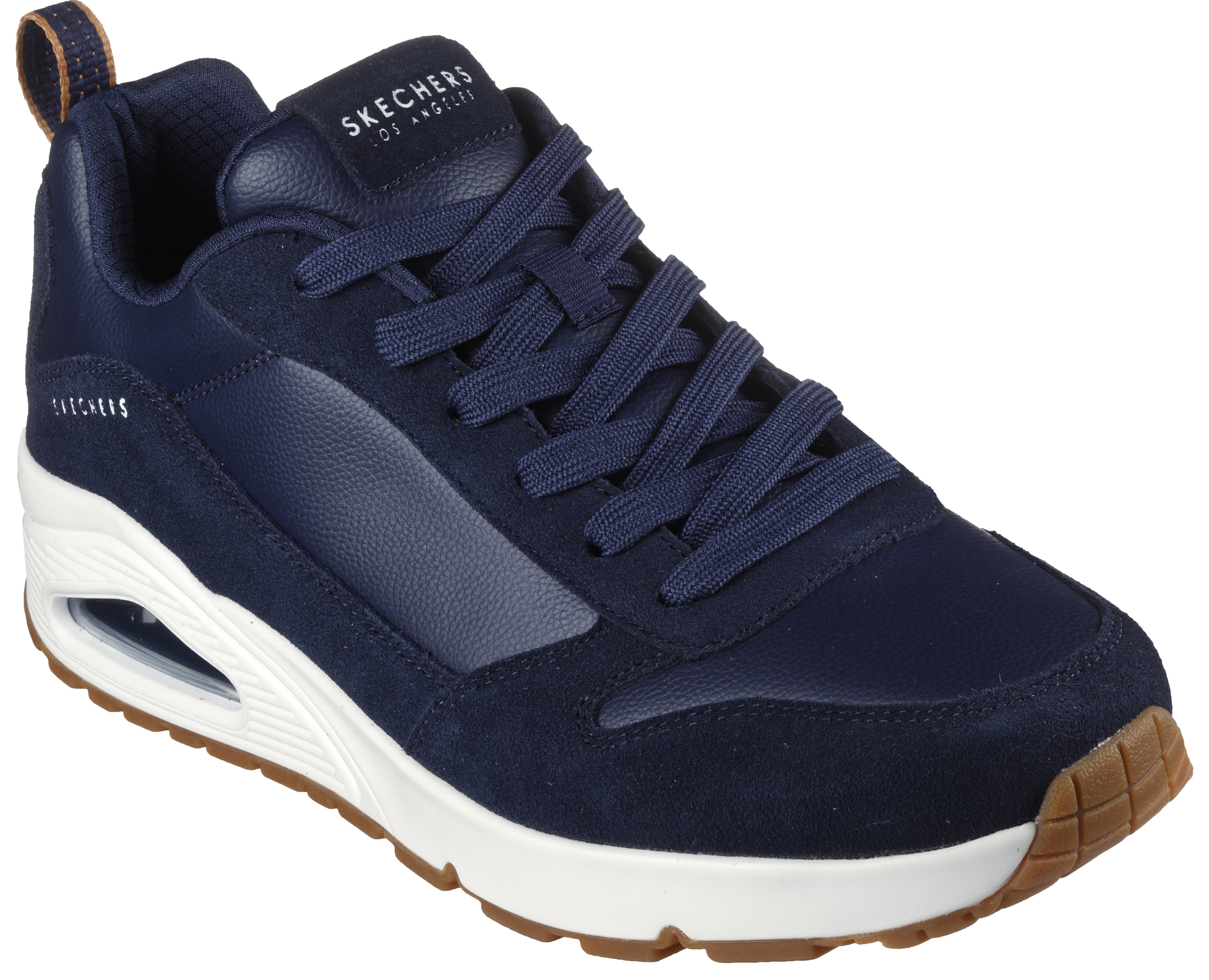 Sneaker SKECHERS "Uno Stacre", Herren, Gr. 44, blau (navy), Leder, Lederimitat, Schuhe Sneaker, mit Luftkammernsohle, Freizeitschuh, Halbschuh, Schnürschuh