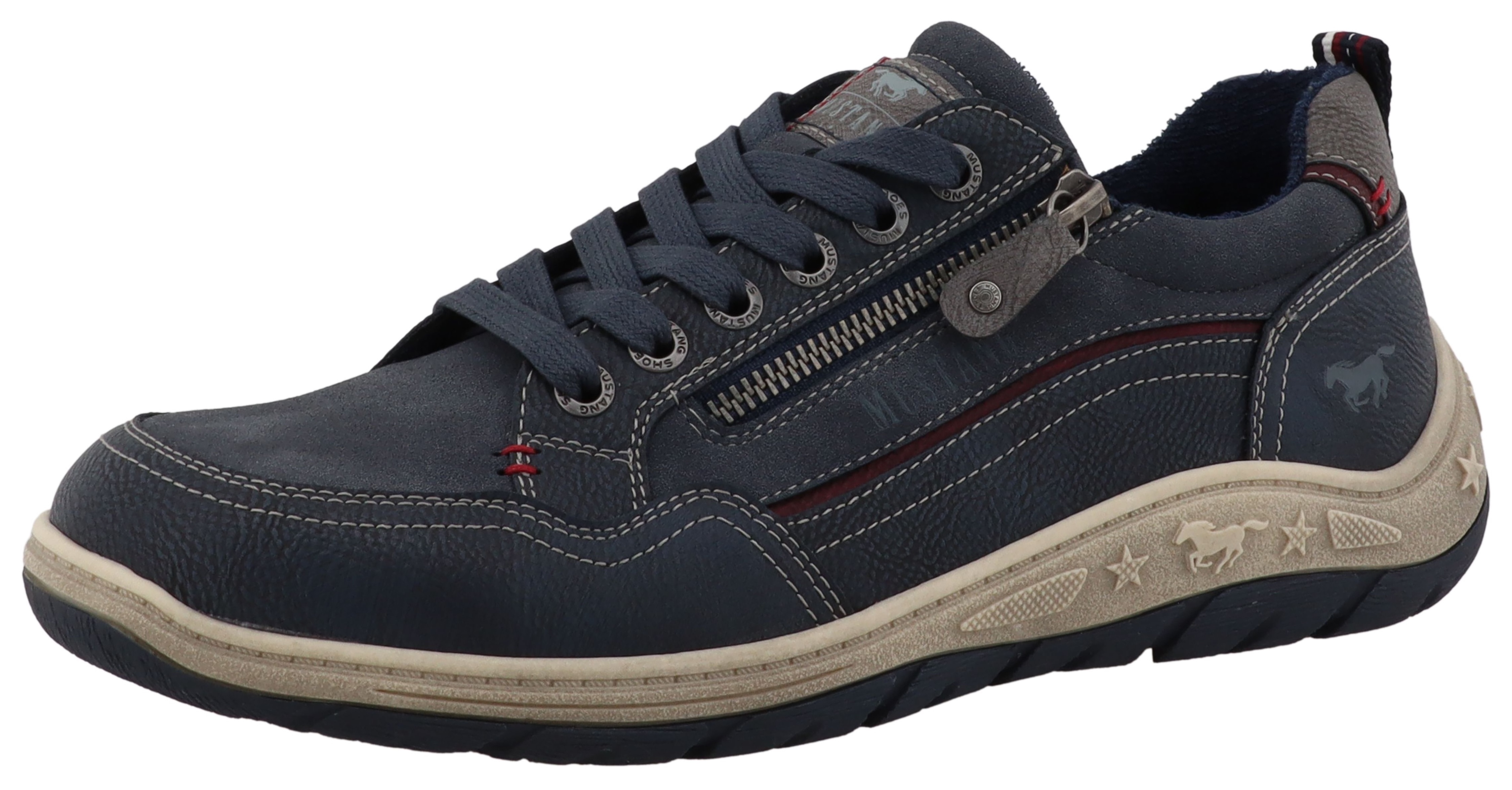 Sneaker MUSTANG SHOES "Benedetto", Damen, Gr. 42, blau (navy), Lederimitat, Basic, Schuhe Sneaker, Schnürschuh, Halbschuh mit Reißverschluss