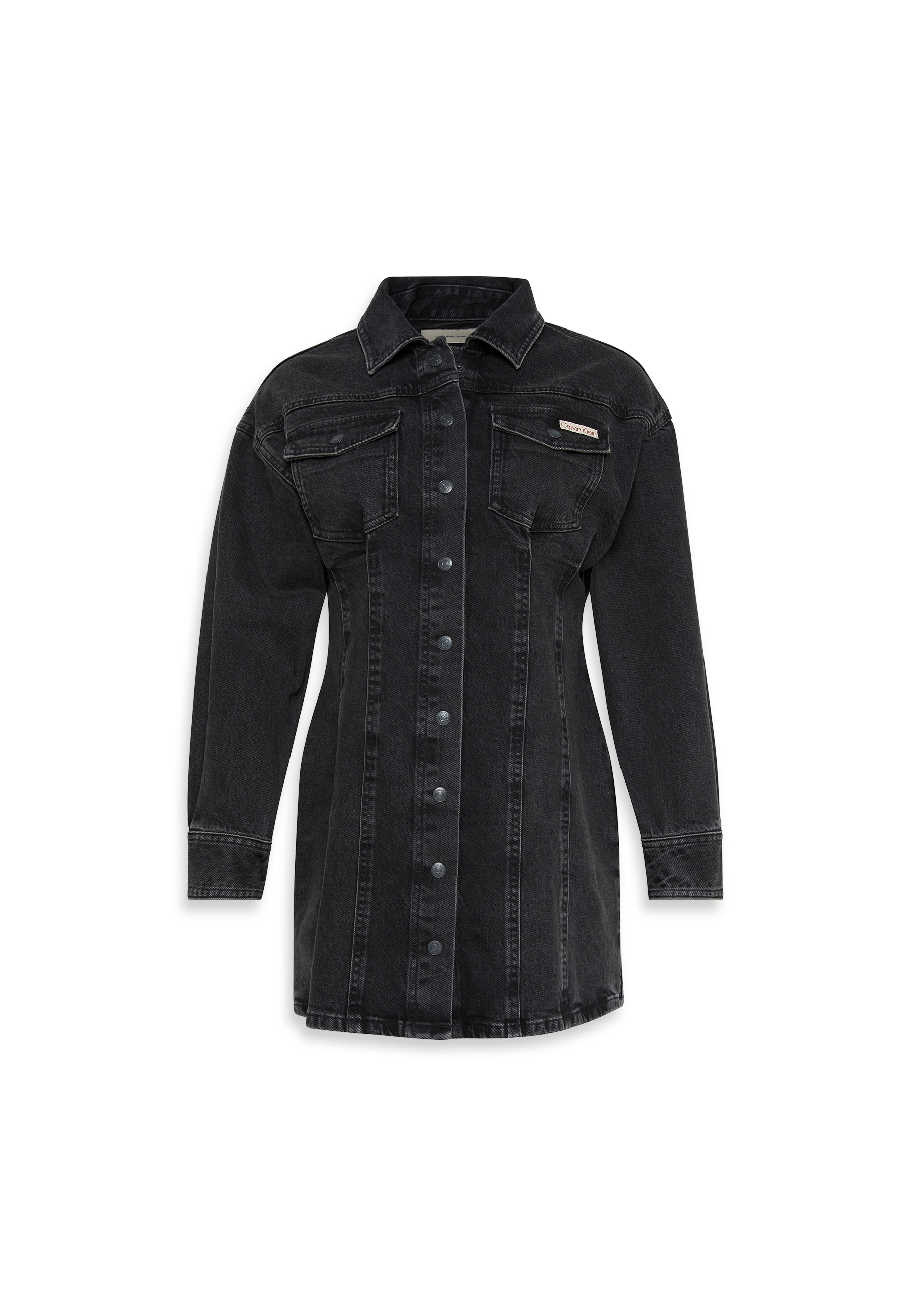 Jeanskleid CALVIN KLEIN JEANS "LS DENIM MINI DRESS", Damen, Gr. XL (44), N-Gr, ck essential schwarz, Denim/Jeans, Obermaterial: 99% Baumwolle, 1% Elasthan, unifarben, figurbetont mini, Rundhals, eingesetzt angesetztes Bündchen, Kleider, Mit...