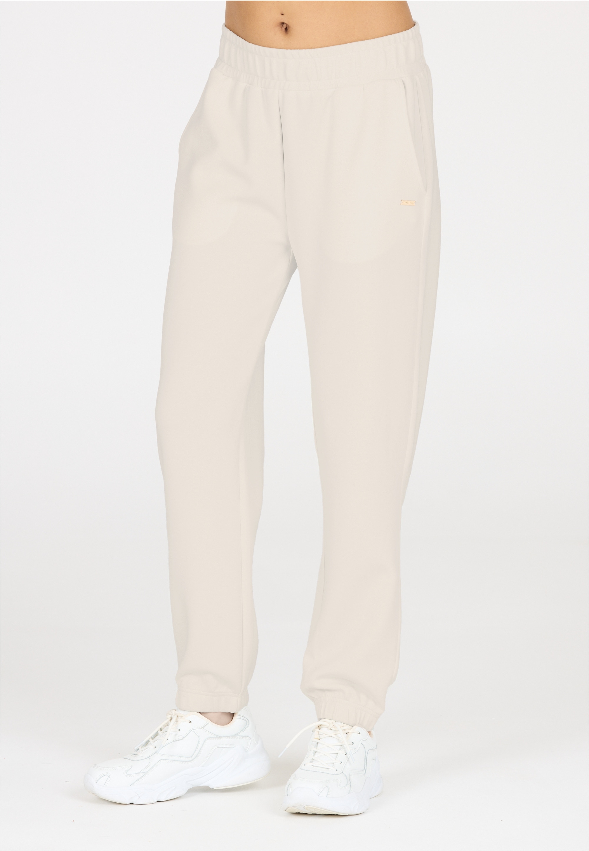 Sweathose ATHLECIA "Jillnana V2", Damen, Gr. 40, EURO-Größen, weiß, grau, 51% Polyester, 44% Modal, 5% Elasthan, unifarben, lang, Hosen Sweathose, aus angenehm weichem Material