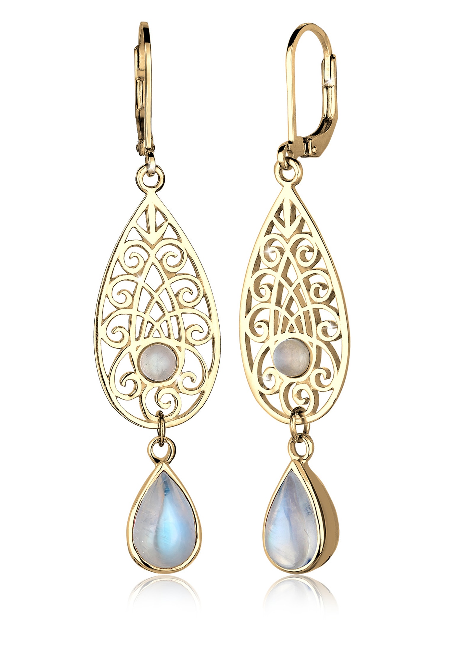 Paar Ohrhänger ELLI "Mondstein Tropfen Ornamente 925 Silber", gold, Ohrringe, Damen, onesize,mit Steinen, Silber 925 (Sterlingsilber) Image