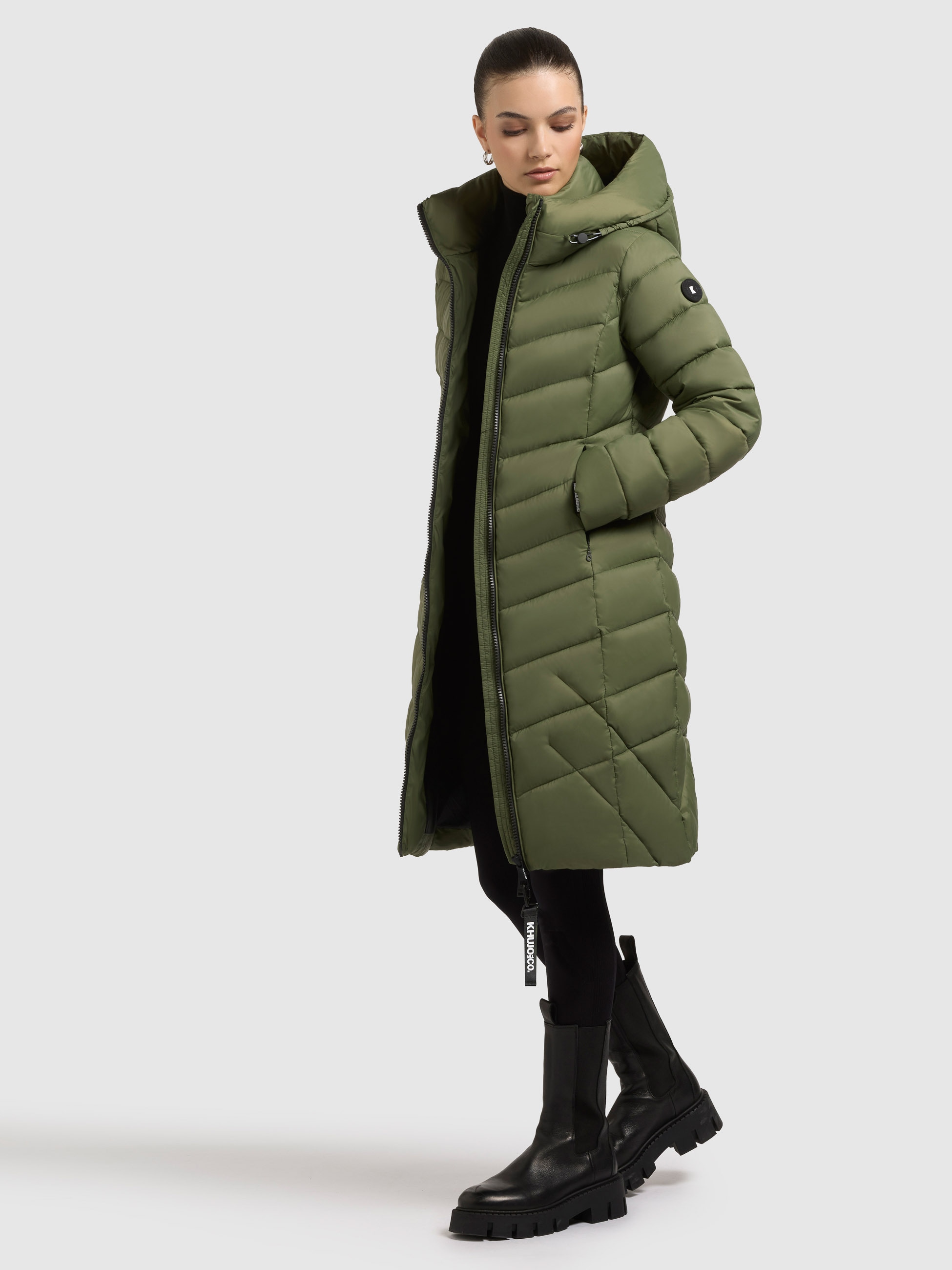 Steppmantel KHUJO "ODANA4", Damen, Gr. XS, fern grün, 100% Nylon, unifarben, eingesetzt elastischer Bund mit Windstopper, Mäntel Image