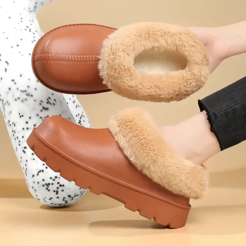 Frauen Schuhe Winter Warme Hausschuhe Plüsch Futter Innen Baumwolle Slipper Prägnante Plattform Outdoor Schuhe Haus Wasserdichte Hause Rutschen