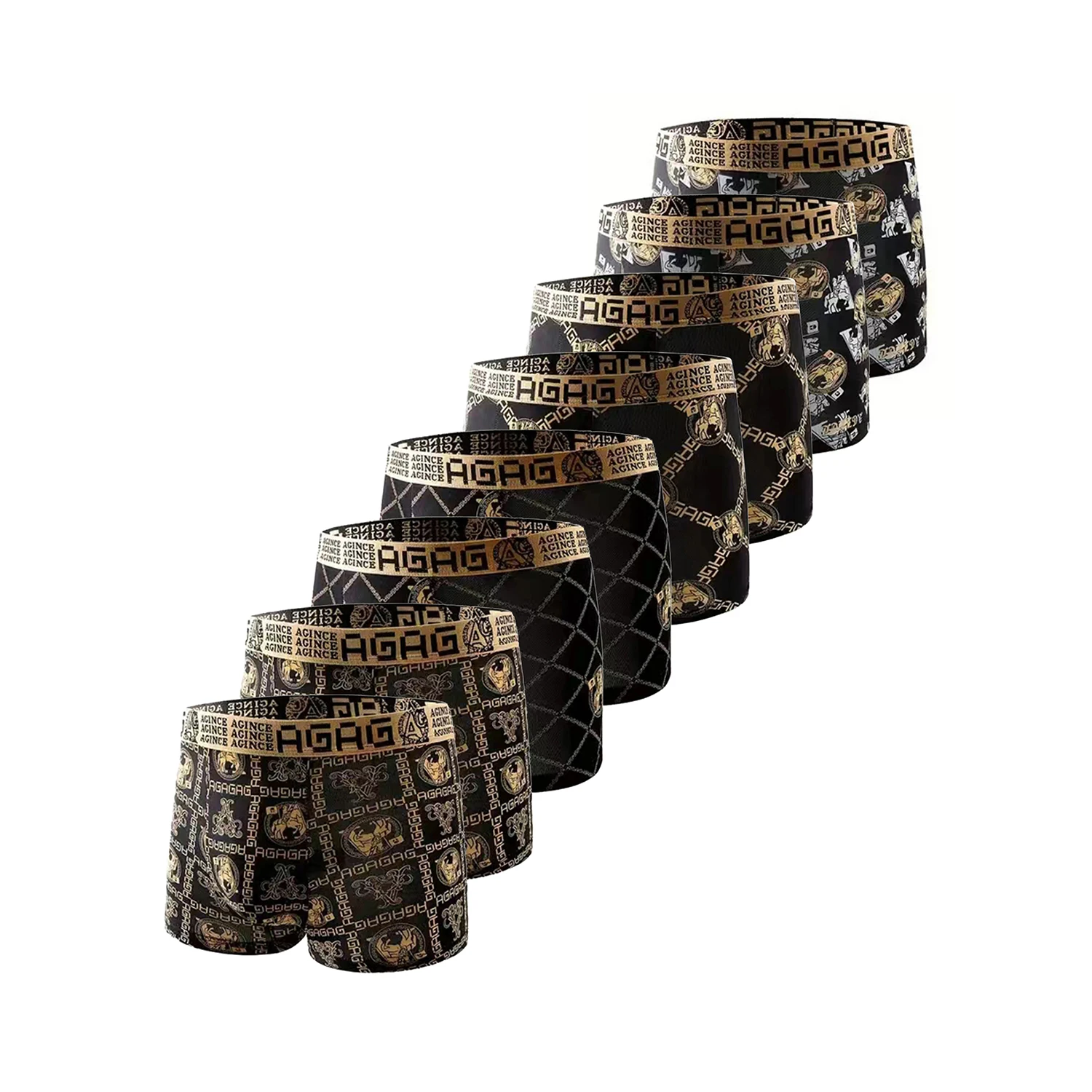 8-teiliges Herren-Boxershorts, luxuriöse Kette, Ritter, bedruckt, elastische Unterwäsche mit flachem Winkel – bequemes, schnell trocknendes Unterhosen-Set Image