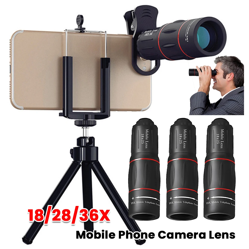 18/28/36X Handy Kamera Objektiv Clip-On Zoom Monokulare Teleskop Universal Telefon Kamera Teleobjektiv für Smartphone Image