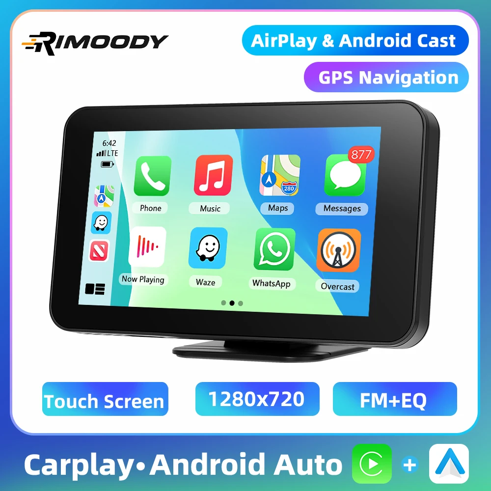 Rimoody 4,7'' Smart Screen Player CarPlay Android Auto GPS Navigation EQ Sound Bluetooth Auto Monitor Airplay Android Cast FM AUX