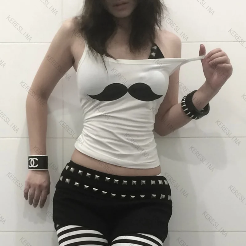 Retro Frühes Vintage Casual Slim Fit klassisches beliebtes vielseitiges Camisole Top Sommer High Street Gothic Hip-Hop Rock Camisole Top