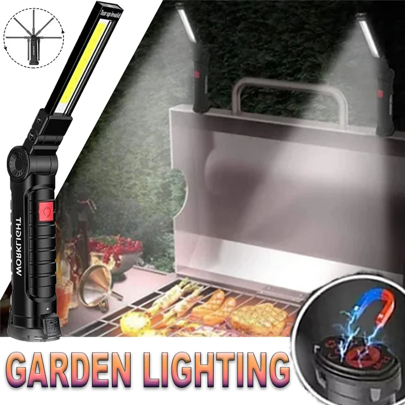 Tragbare LED-Taschenlampe mit Magnethaken, Outdoor-Reparatur-Arbeitsleuchte, wiederaufladbare Typ-C-Laterne für Camping, Lesen, Grillen Image