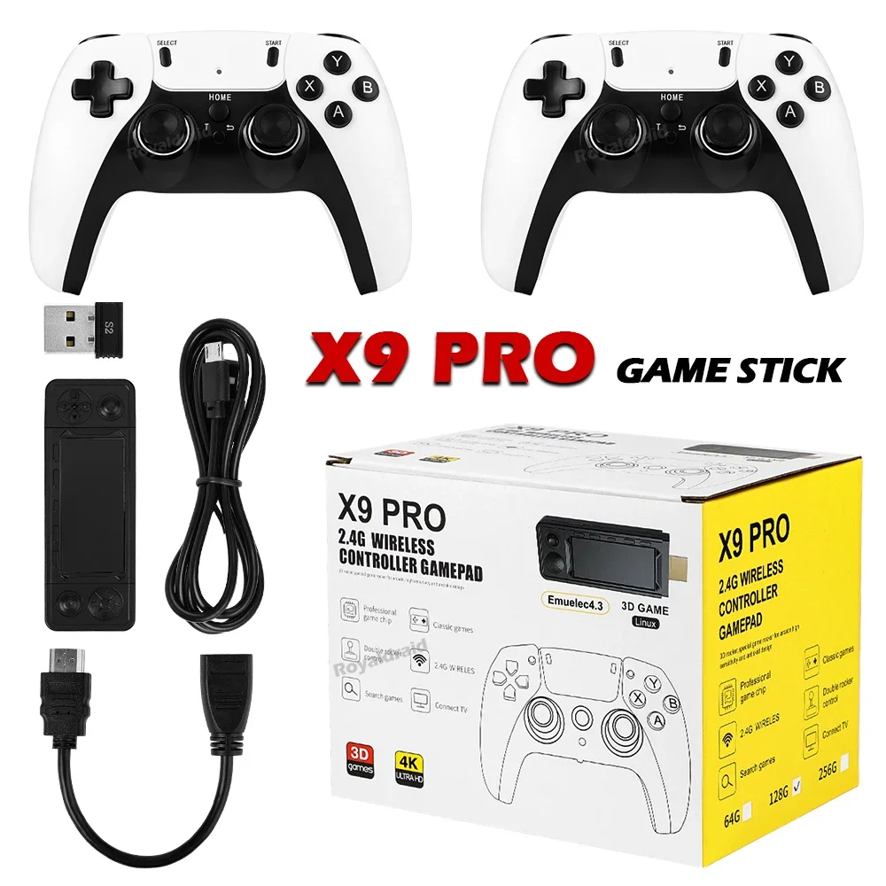Neuer x9 retro game stick 4k tvhd videospiel konsole 128g 256 50000g spiele für ps1/psp/sfc/n64 emulator 3d klassische spiele