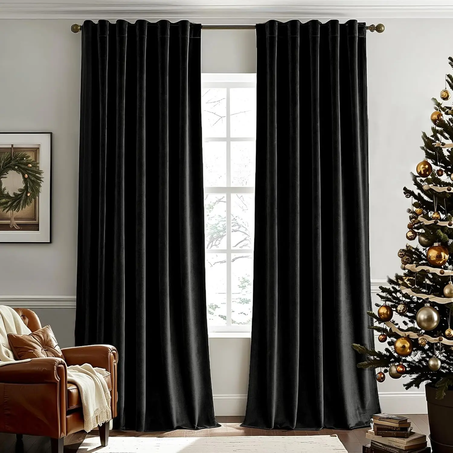 Schwarze Samtvorhänge, 96 Zoll Länge, 1 Panel, Stangentasche, klassische Verdunkelungsvorhänge oder Schlafzimmer, Kinderzimmer, Wohnzimmer Image