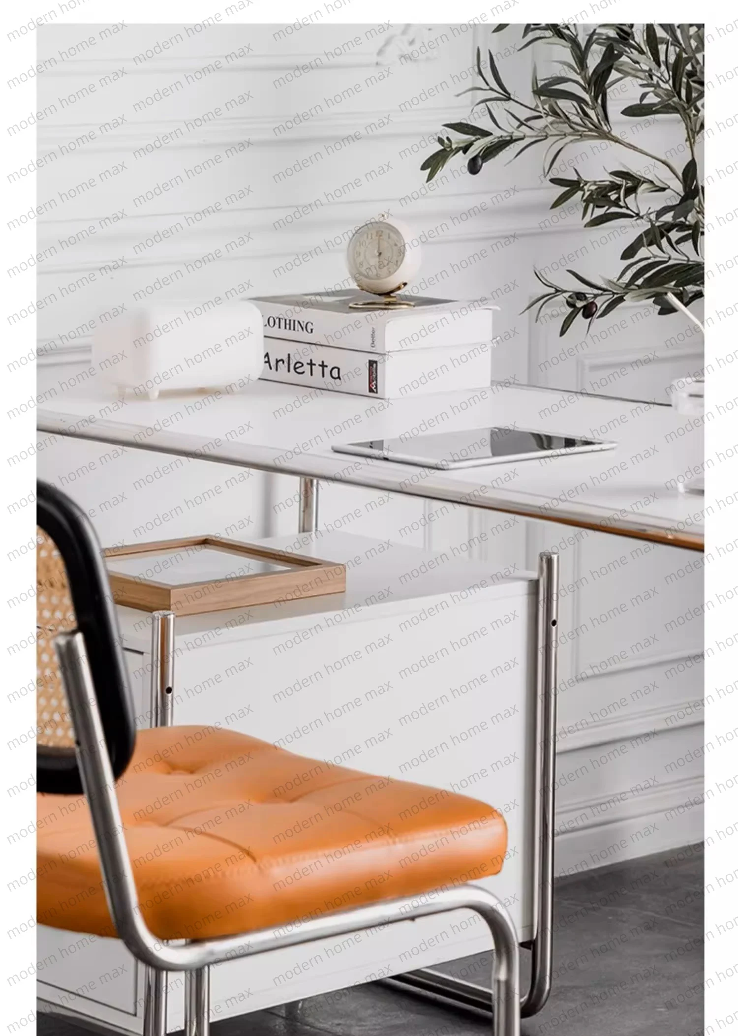 Bauhaus-Schreibtisch aus Edelstahl, kompakt, röhrenförmiges Stahl-MDF mit Schublade, Computertisch, Büroschreibtisch Image