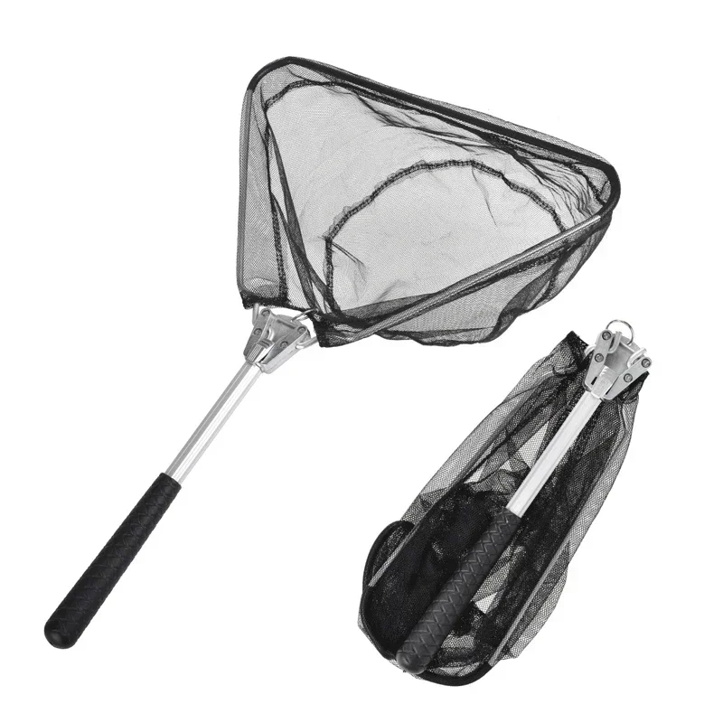 Rete da pesca triangolare pieghevole Guadino per pesci in lega di alluminio Mini guadino per la cattura dei pesci Accessori per la pesca portatili