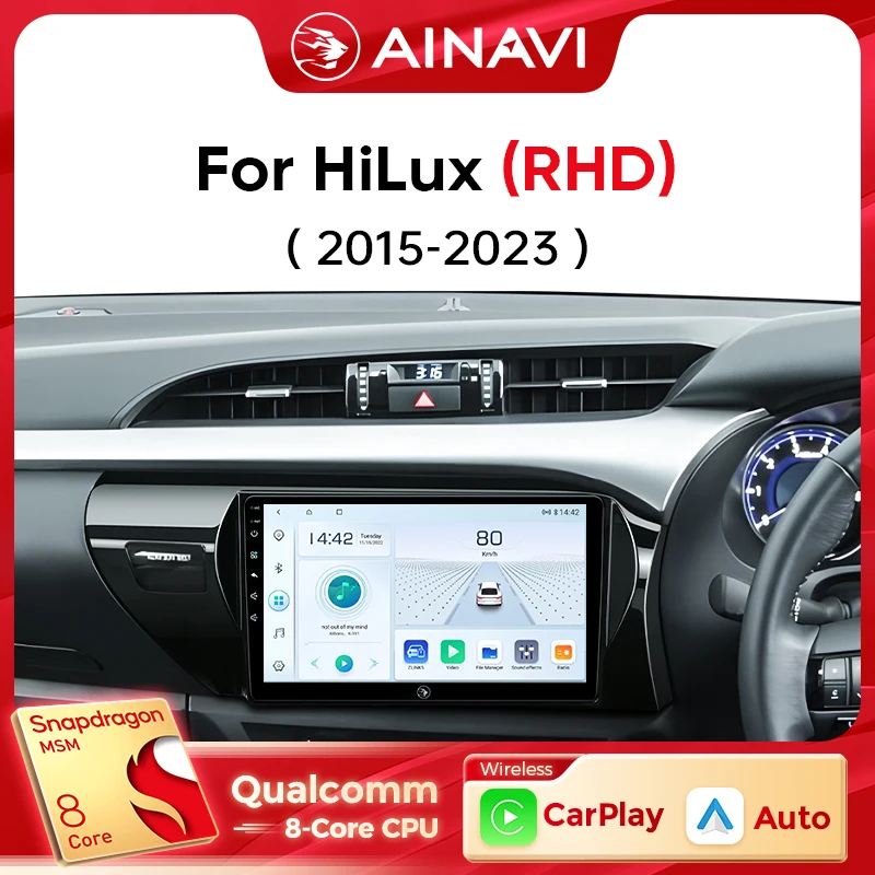 Ainavi Autoradio für Toyota Hilux RHD 2015 2016 2017 2018 2020 2021 2023 Drahtloser Carplay Android Auto-Multimedia-Player Stereo Image