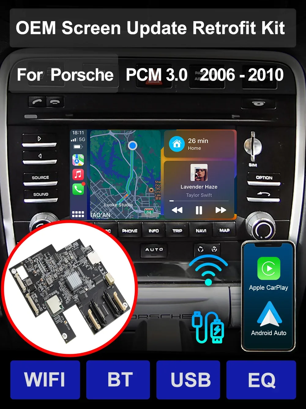 Screen Update Wireless CarPlay AndroidAuto Retrofit Kit für Porsche 911 Cayenne 718 Panamera Macan mit PCM 3.0 3.1 4.0 System Image