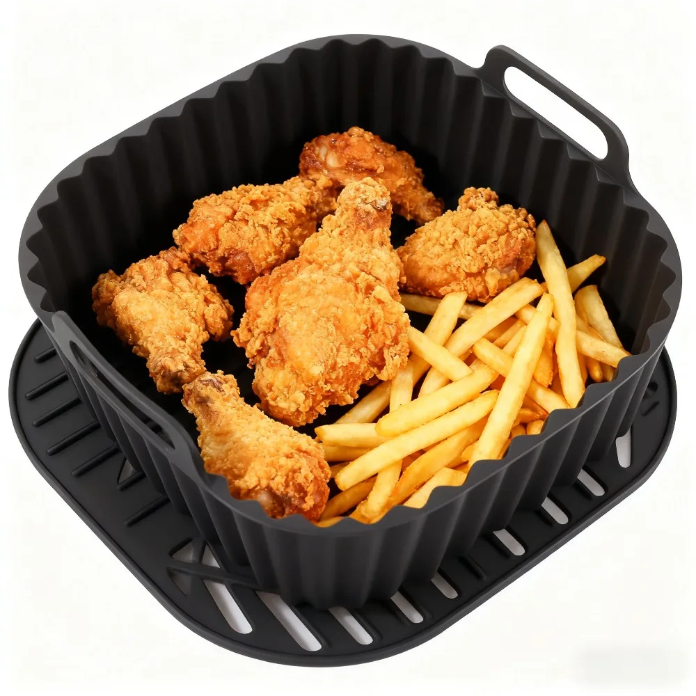 Wiederverwendbare Silikoneinlagen für Luftfritteusen, quadratisch, antihaftbeschichtet, für 4–7 QT Luftfritteuse, Ofen, Mikrowelle, Backen, Airfryer-Zubehör Image