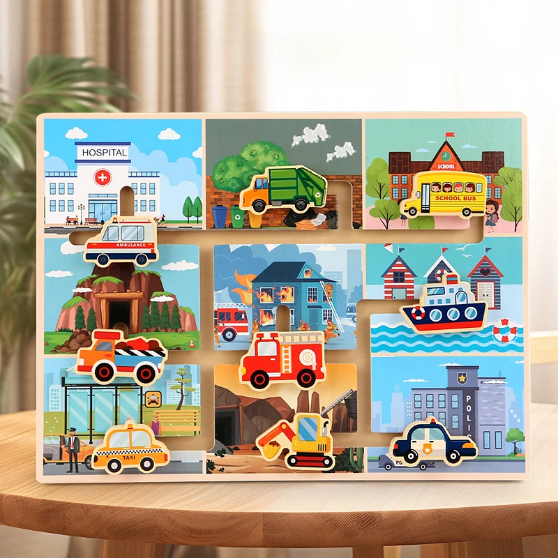 Holz Spielzeug Verkehrs Form Rutsche Puzzles Montessori Labyrinth Boards Passenden Spiel Frühen Bildungs Lernen Spielzeug Geschenke Für Kinder Image