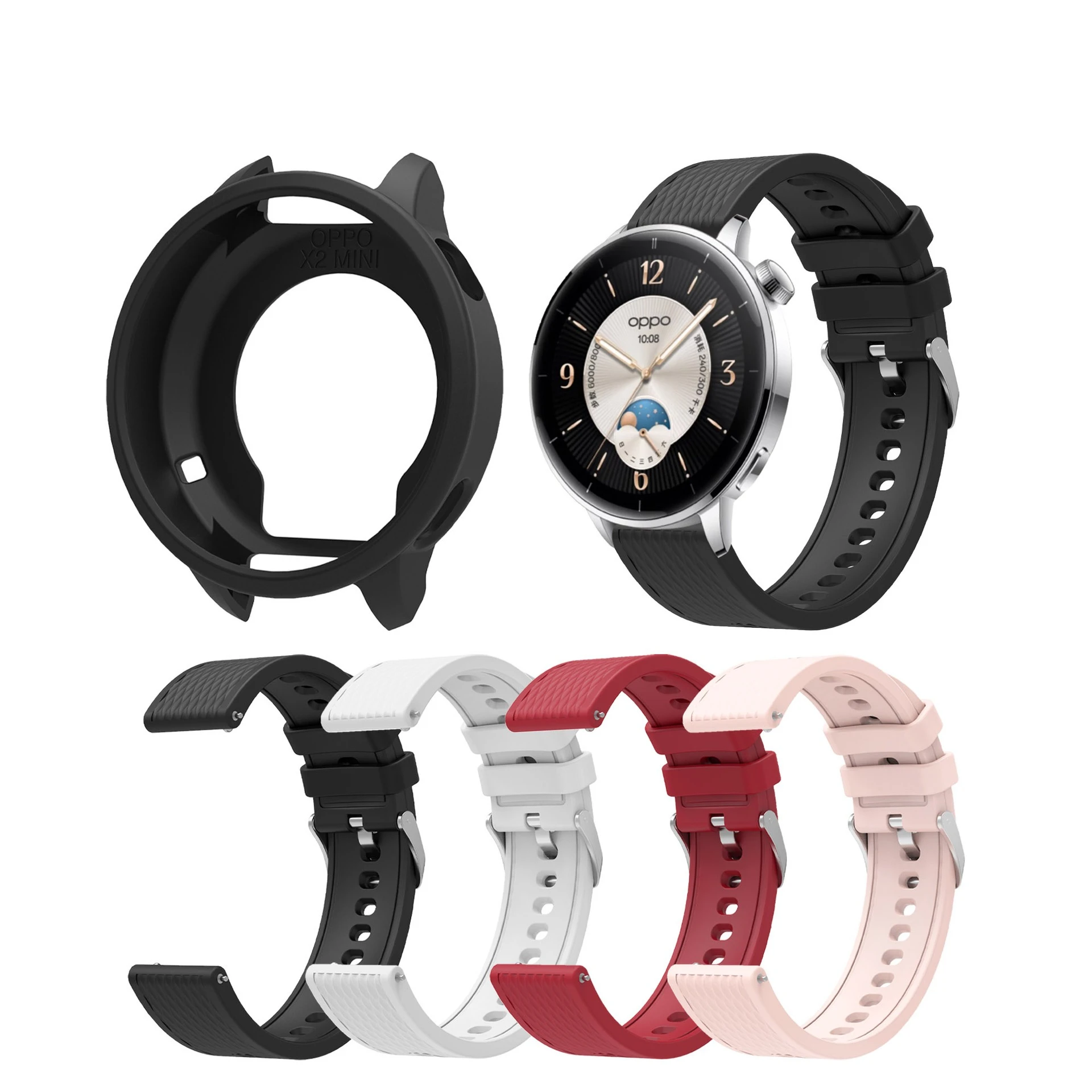 2-in-1-Set Silikonarmband und Uhrengehäuse für OPP0 Watch X2 Mini-Silikonarmband mit Rautenmuster und TPU-Uhrengehäuse Image