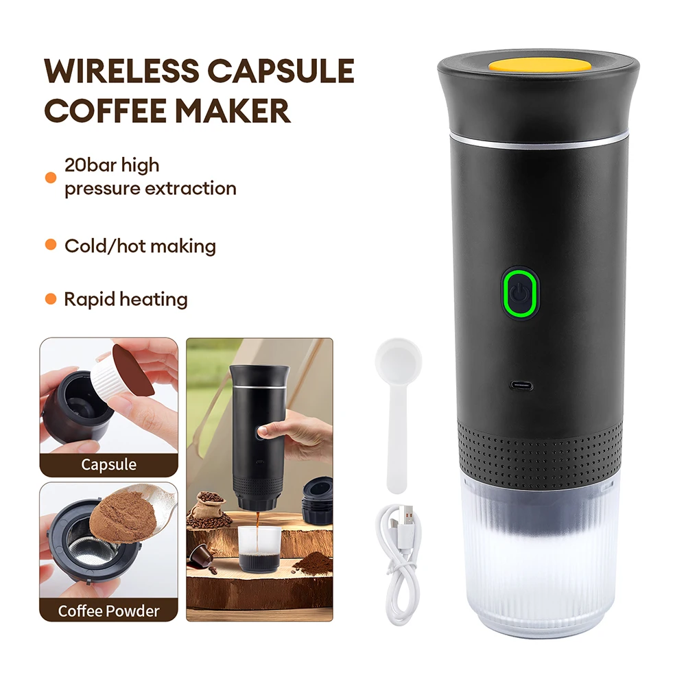 3-in-1 tragbare Kaffeemaschine, kabellose Kapsel-Kaffeemaschine, Espresso-Kaffeemaschine, für Reisen, Heimgebrauch, automatische Kaffeemaschine