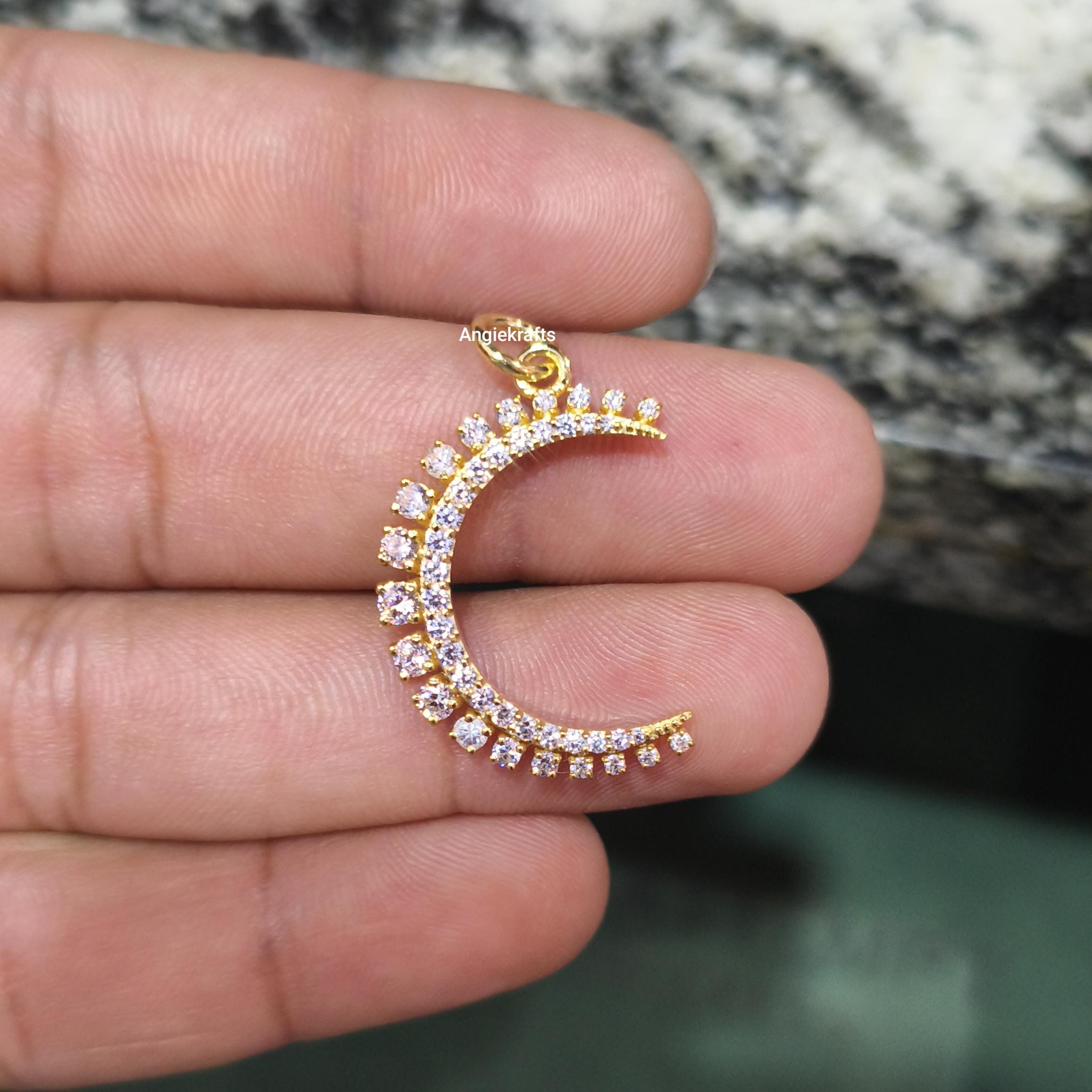 Collana con luna crescente in argento 925 e diamanti, ciondolo con ciondolo a forma di luna crescente e diamanti, collana con luna stellata di design