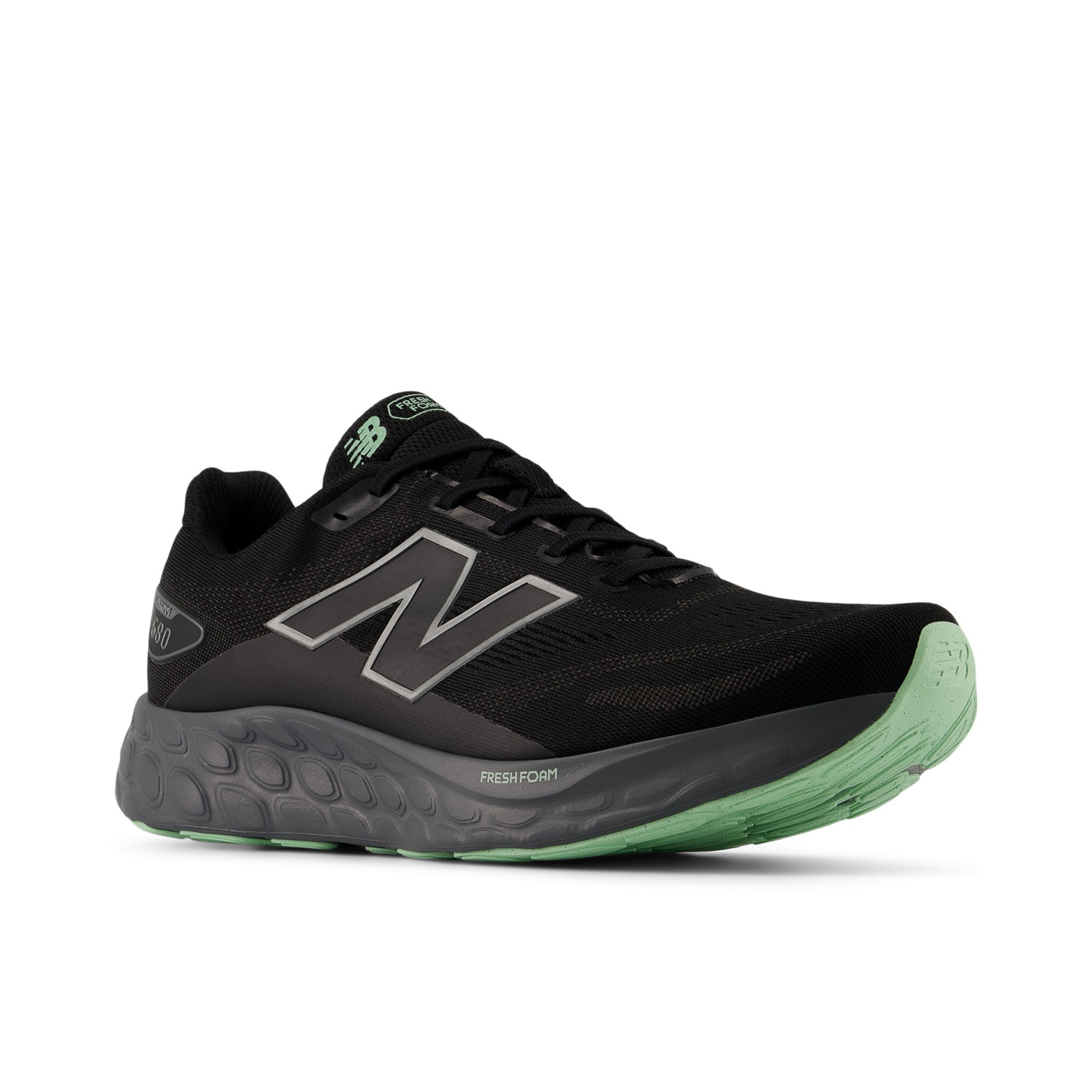 Laufschuh NEW BALANCE "FRESH FOAM 680 V8 WATERPROOF", Gr. 40,5, schwarz, castlerock, lab grün, schwarz silber metallic, Textil, Schuhe, wasserdicht Image