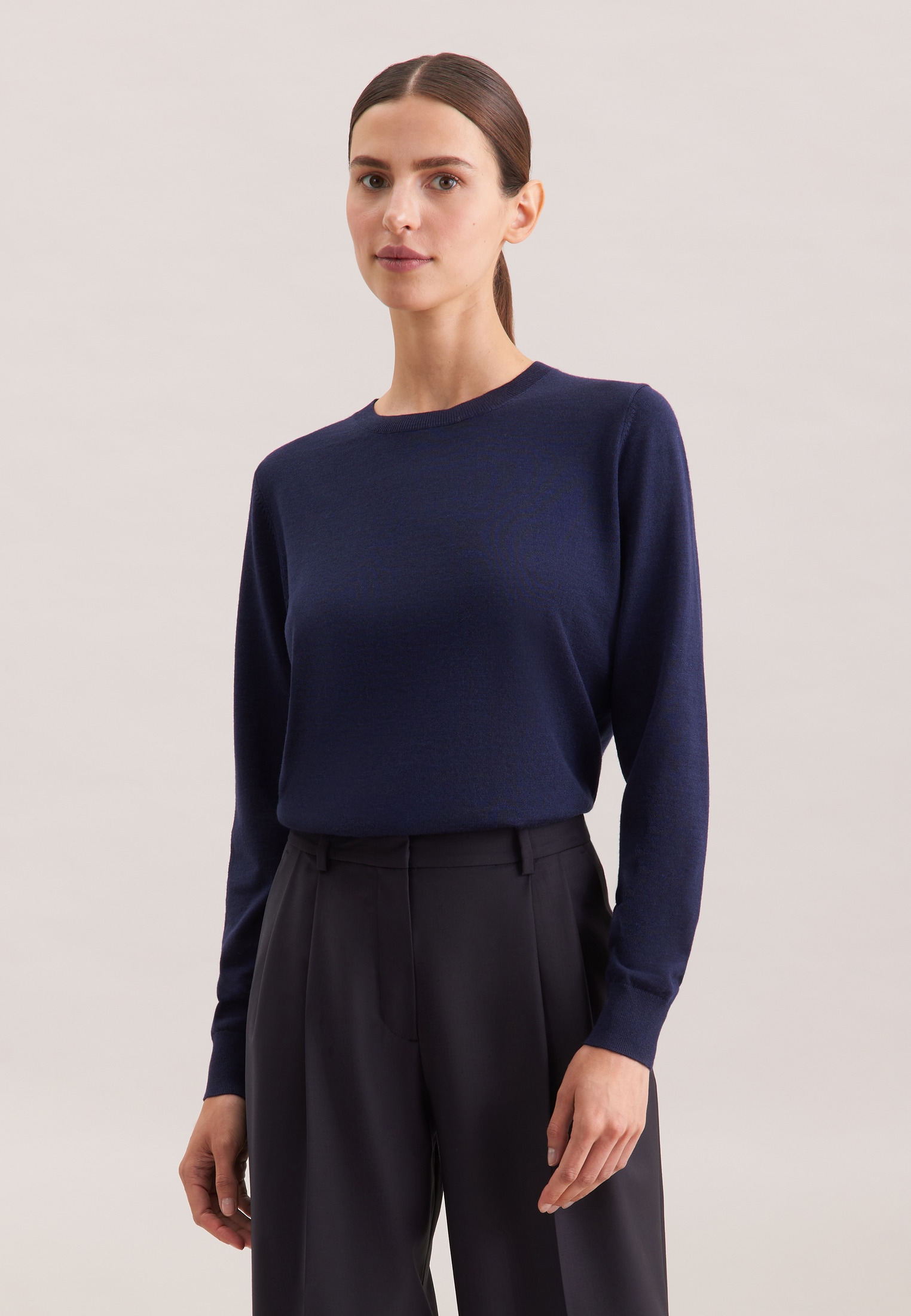 Strickpullover SEIDENSTICKER, Damen, Gr. M, dunkelblau, 90% Merino-Wolle 10% Seide, unifarben, regular fit, Rundhals, Pullover, Sweater Uni Image