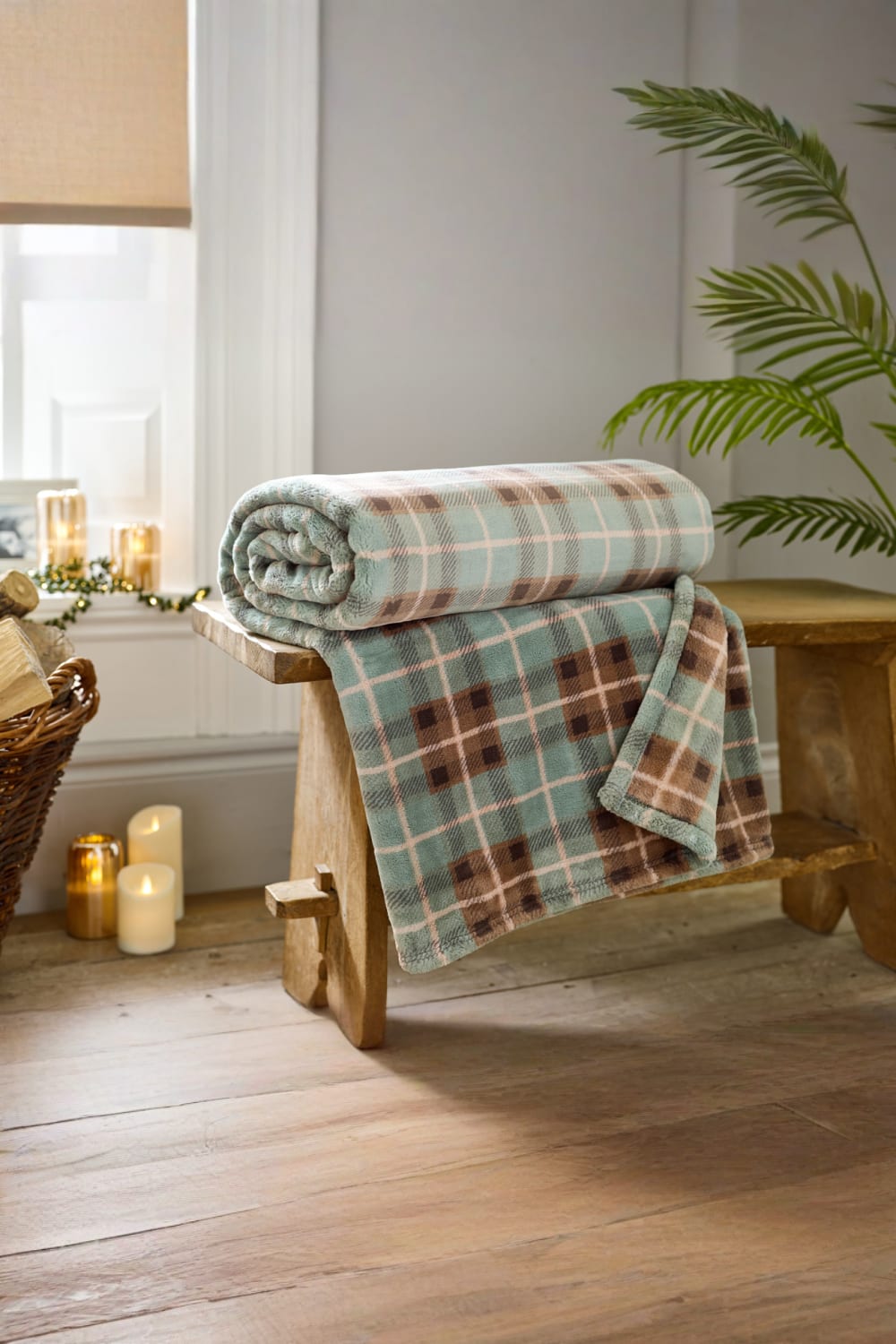 The Lyndon Company Highland Fell Stag Check Ultra Soft Throw – Green 140 x 180cm Blanket Fleece - Size 140 cm x 180 cm