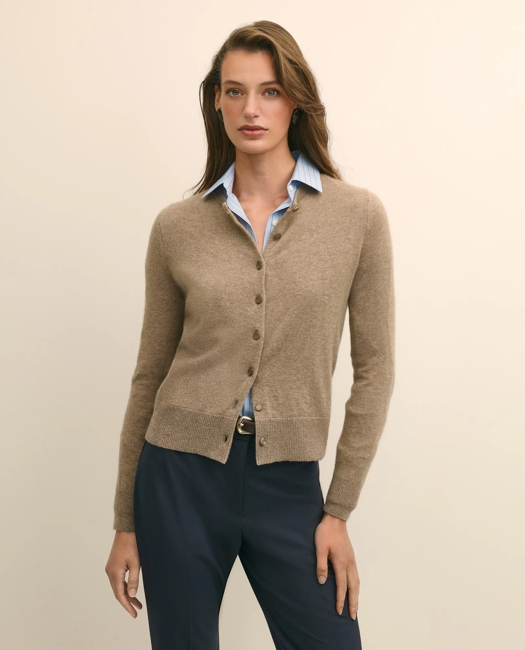 Brooks Brothers Women's Cashmere Cardigan Sweater | Dark Beige | Size XXS