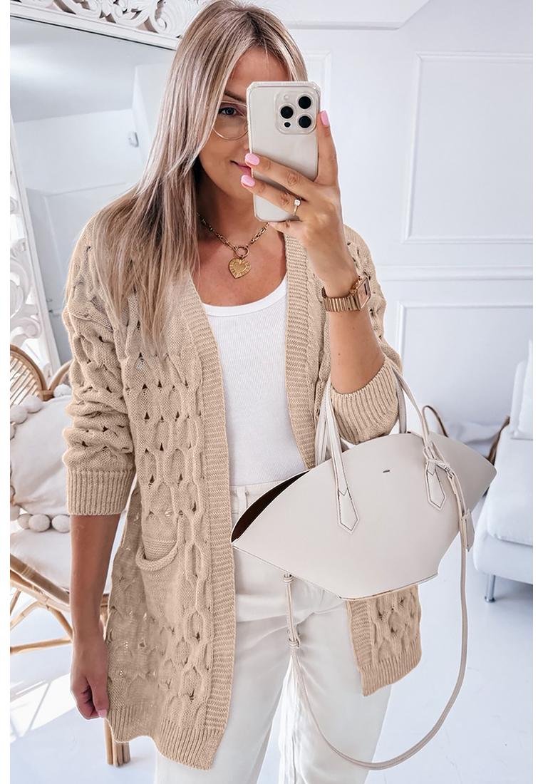 Azura Exchange Damen Strickcardigan mit Taschen Beige Image