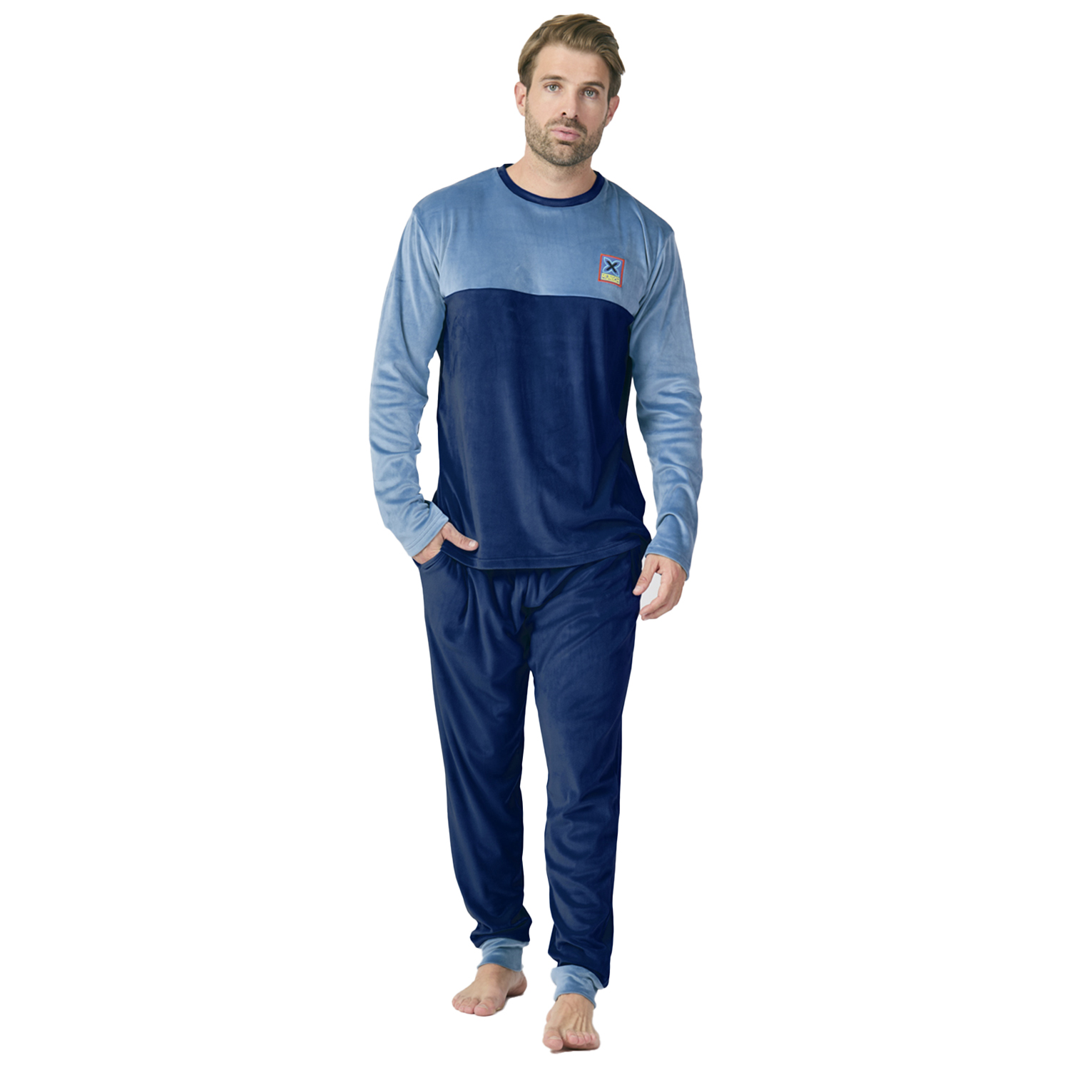 MU3 Herren-Pyjama aus Samt mit Rundhalsausschnitt und langen Ärmeln Image