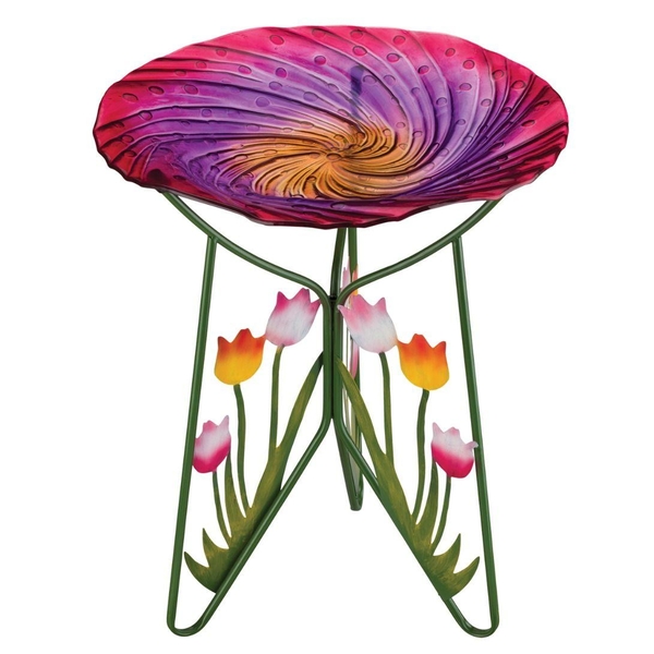 Regal Art & Gift 13392 - 18" Birdbath with Decorative Stand - Tulips Lawn and Garden Lighted Bird Feeders