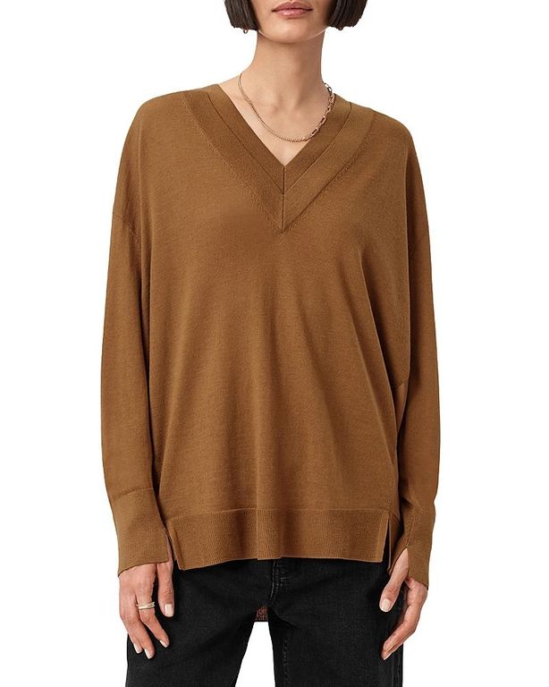 Bern Paneled V Neck Sweater - Brown - AllSaints Knitwear