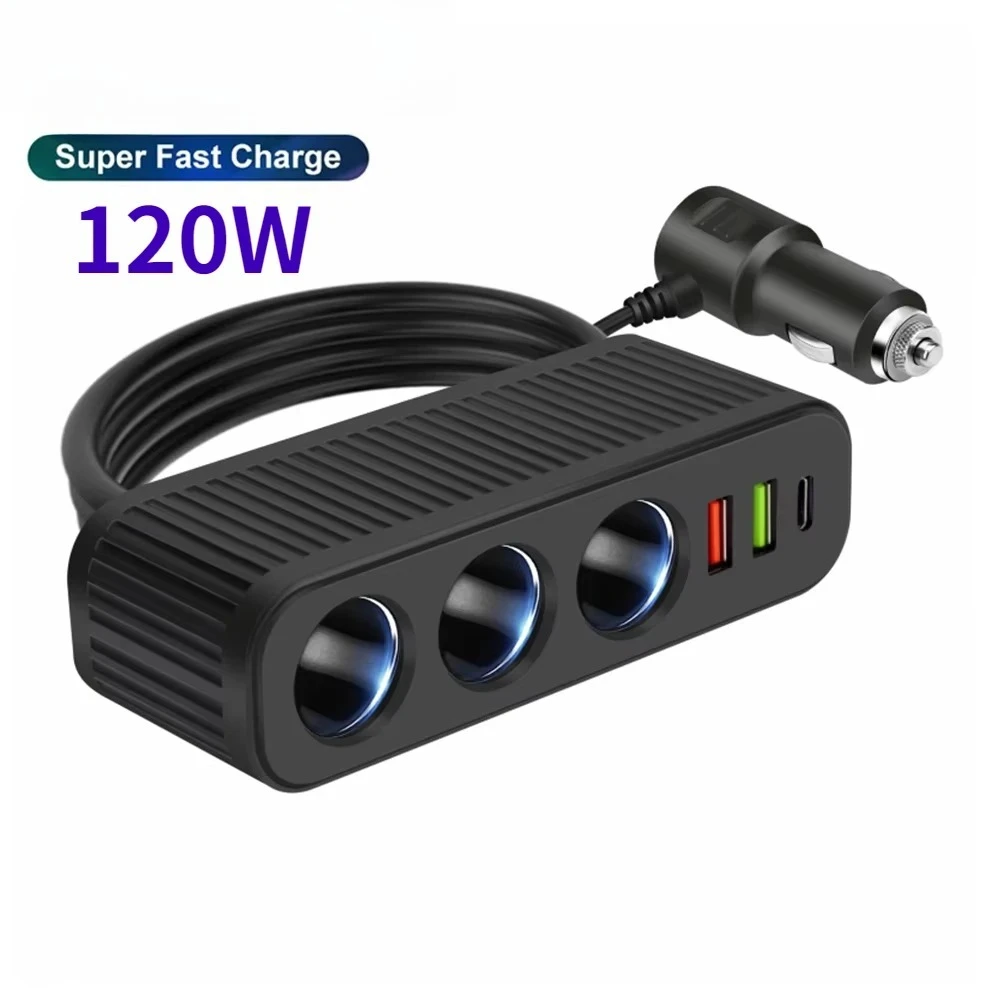 120 W 3 IN 1 USB Power Adapter Auto Zigarette Leichter Telefon Ladegerät PD Schnell Ladung Power Adapter Multifunktionale steckdose Ladegerät Image
